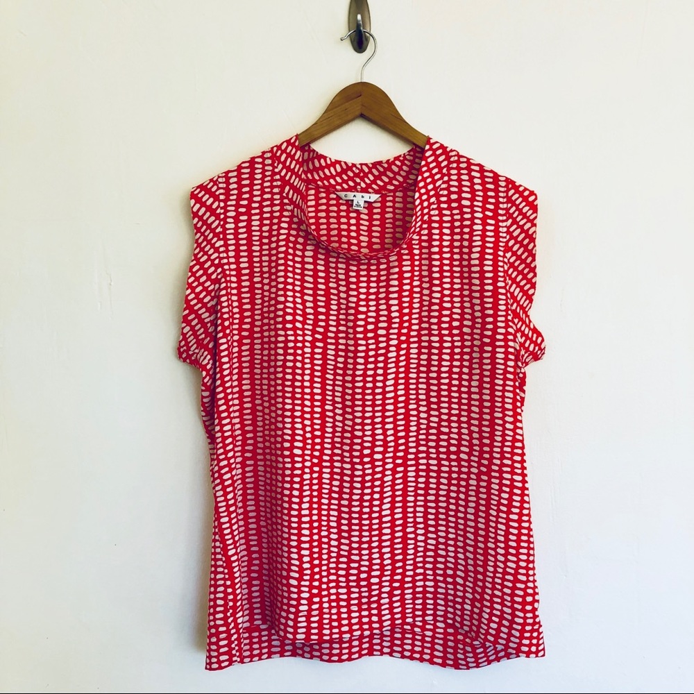 CAbi Red & White Raw Edge Blouse